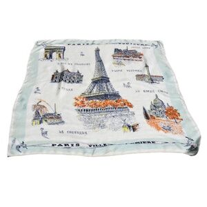 Vintage 1940s–50s Paris Souvenir Silk Scarf Eiffel Tower "Paris Toujours"